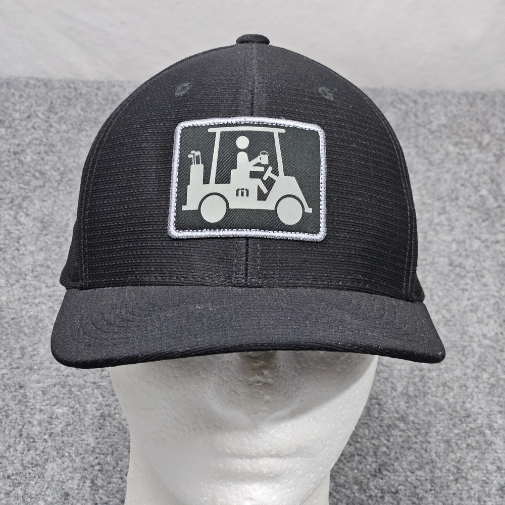 Travis Mathew Snapback Hat Black Golf Cart Patch Cap Sporty Flexfit Activewear